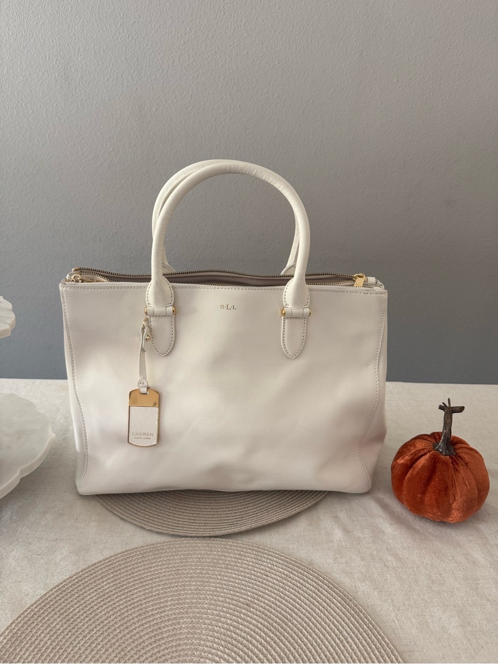 Ralph Lauren Cream Leather Top-Handle Tote $120.